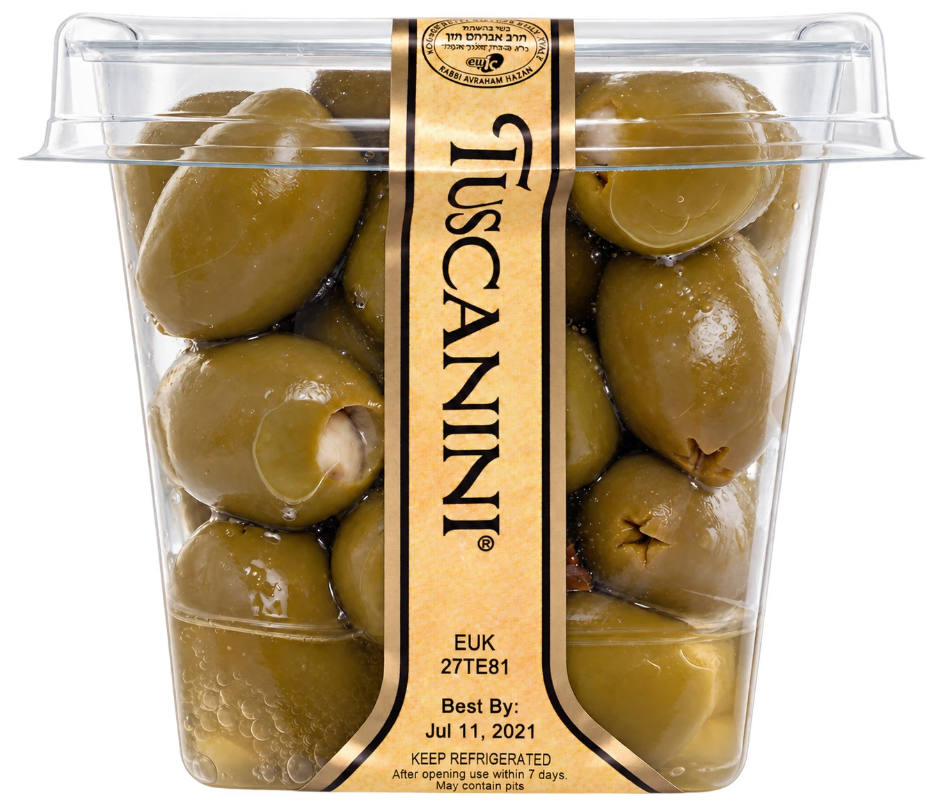 Pitted Olives with Crushed Garlic — enhanced original product photograph