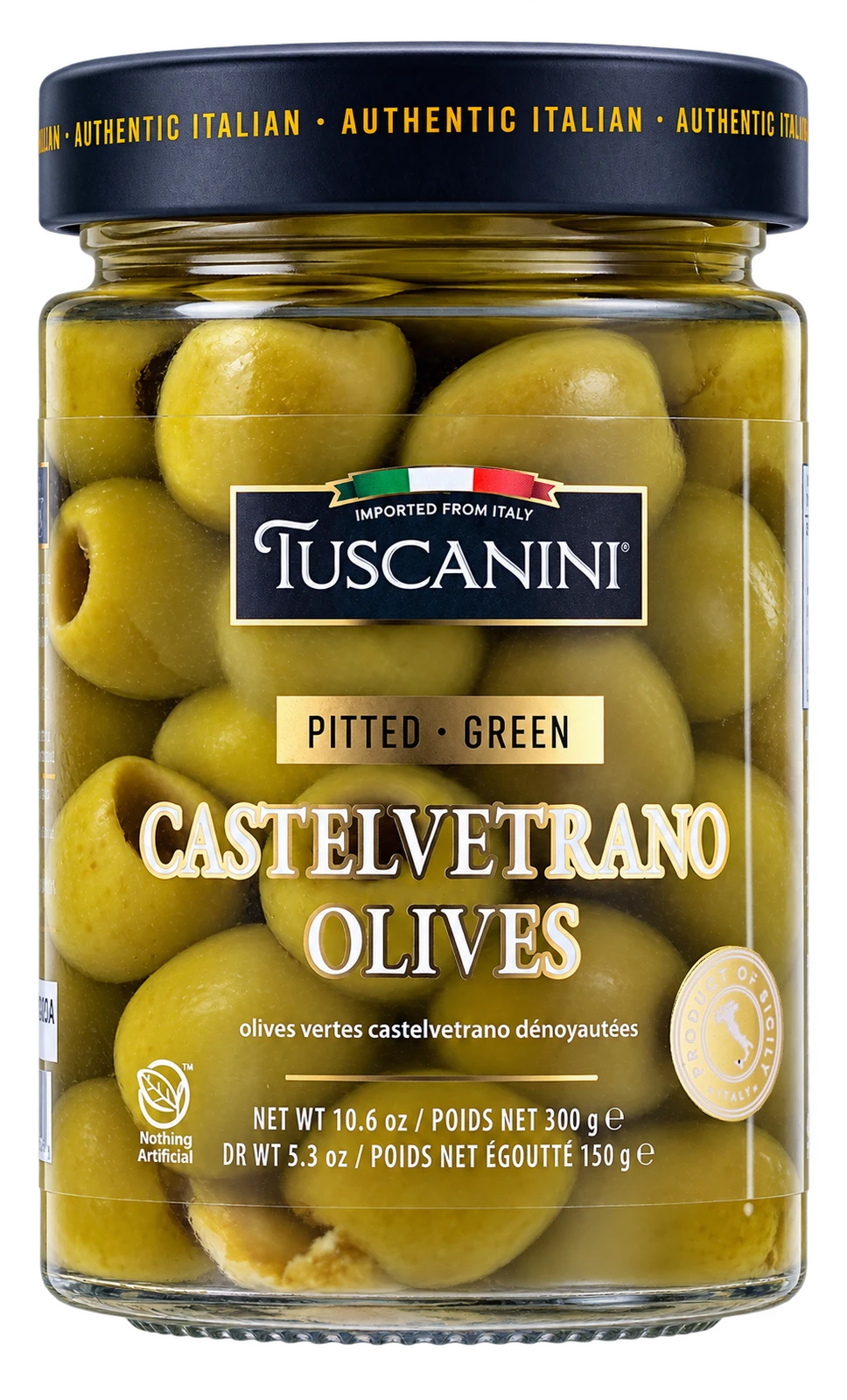 Pitted Green Castelvetrano Olives — enhanced original product photograph