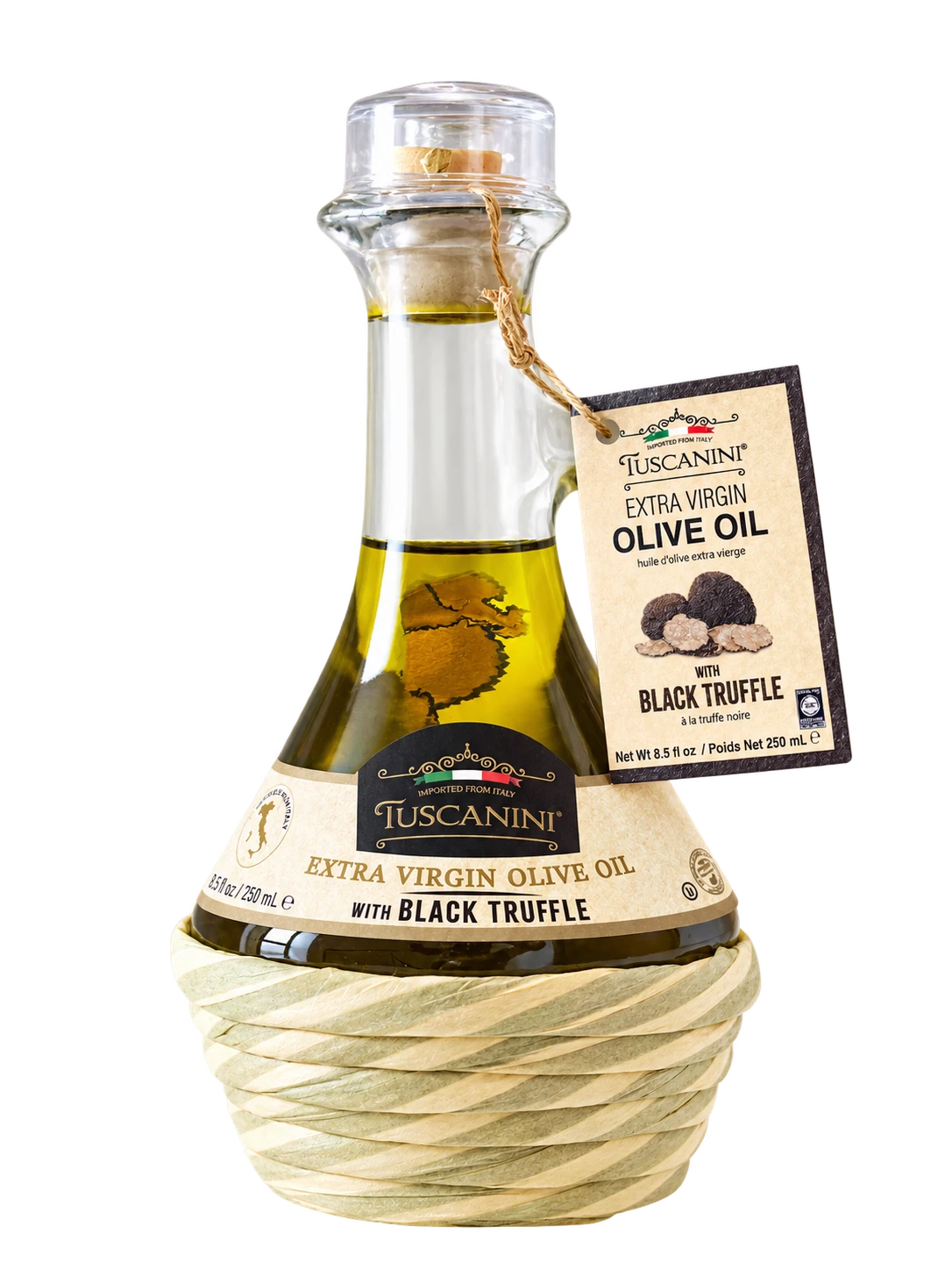 Extra Virgin Olive Oil with Black Truffle — enhanced original product photograph