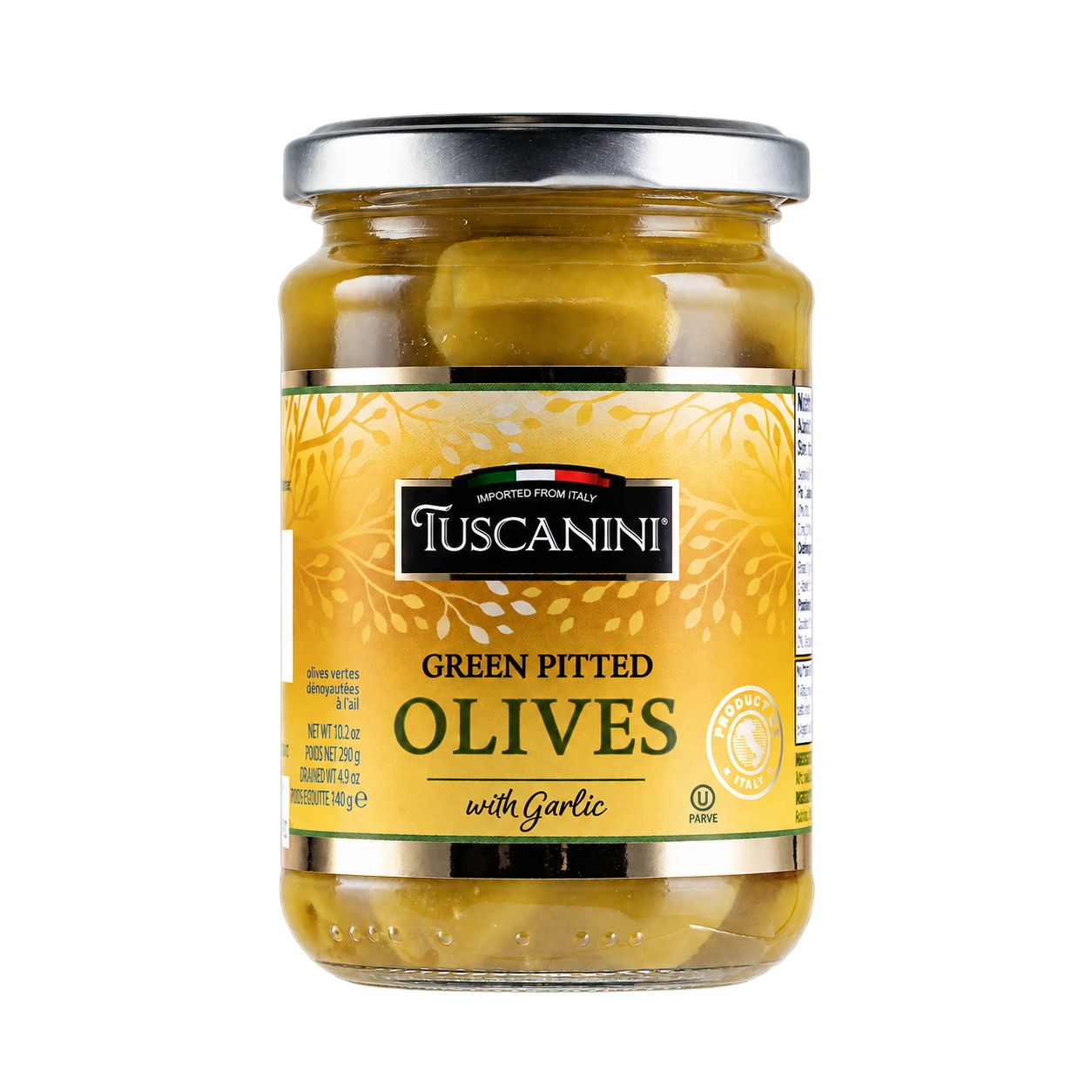 Pitted Green Olives with Garlic — enhanced original product photograph