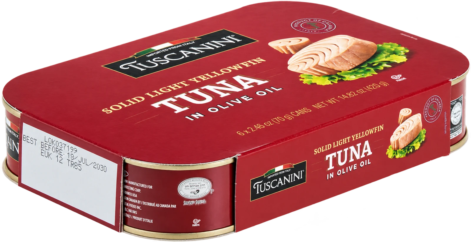 Solid Light Tuna in Olive Oil — Six Pack — enhanced original product photograph