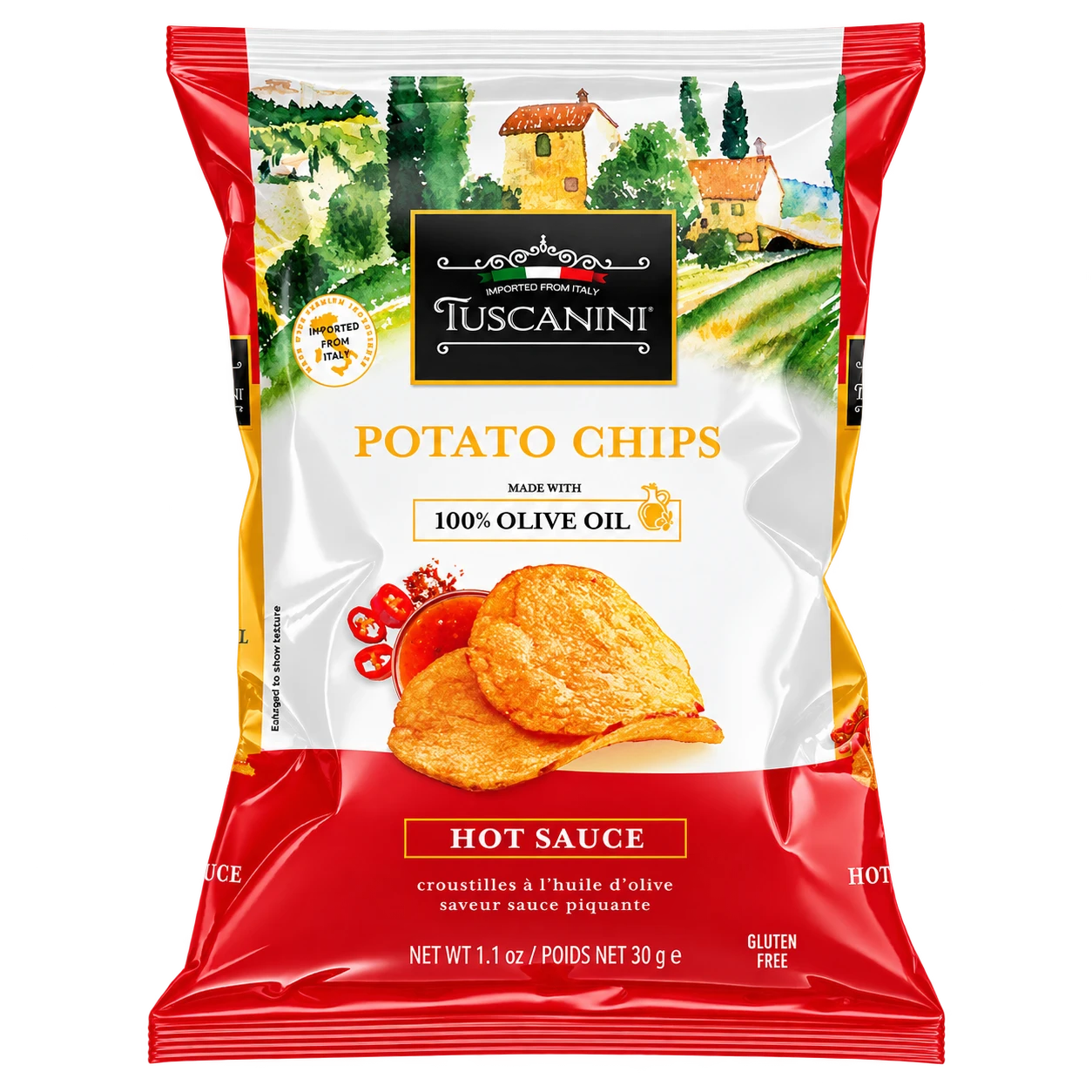 Hot Sauce Potato Chips Snack Bag — enhanced original product photograph